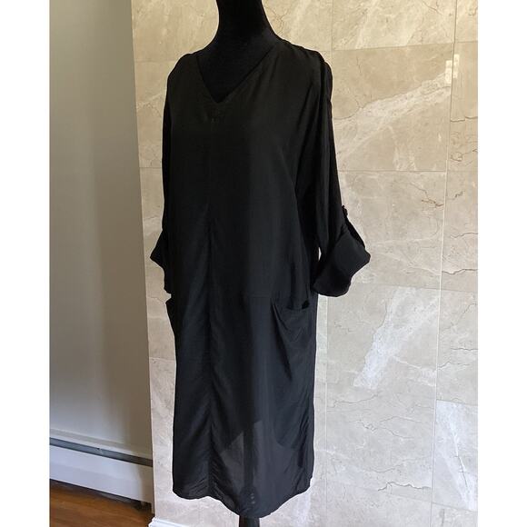 Sara Lanzi Minimalist Midi Shift Dress Medium Black Lagenlook Quiet Luxury Rare - Picture 7 of 13